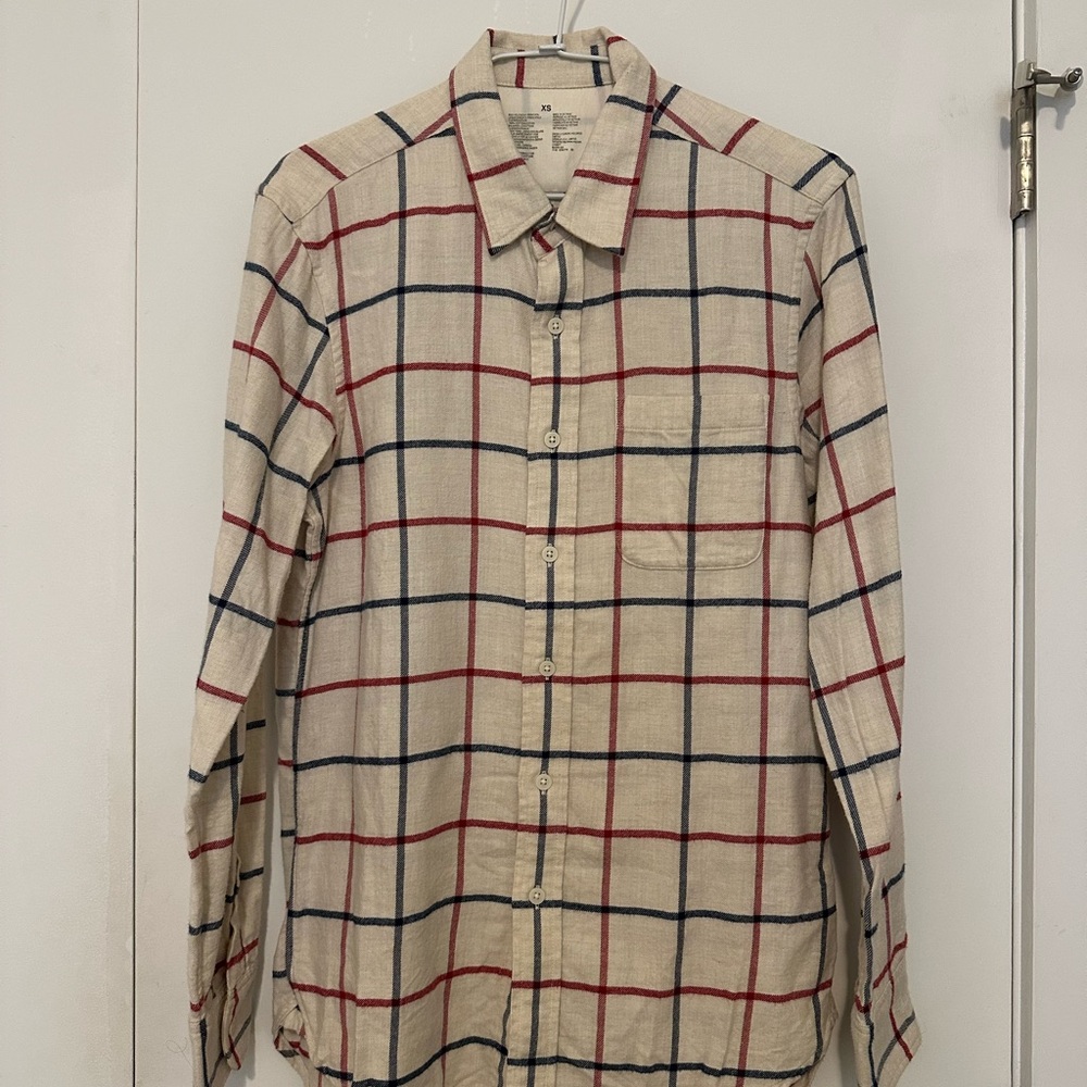 MUJI Men's Beige Red Navy Check Flannel Shirt